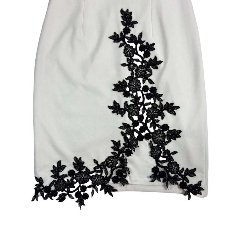 Ivanka Trump Sheath Dress 6 White Black Floral Lace Applique Cocktail Evening - Picture 2 of 7